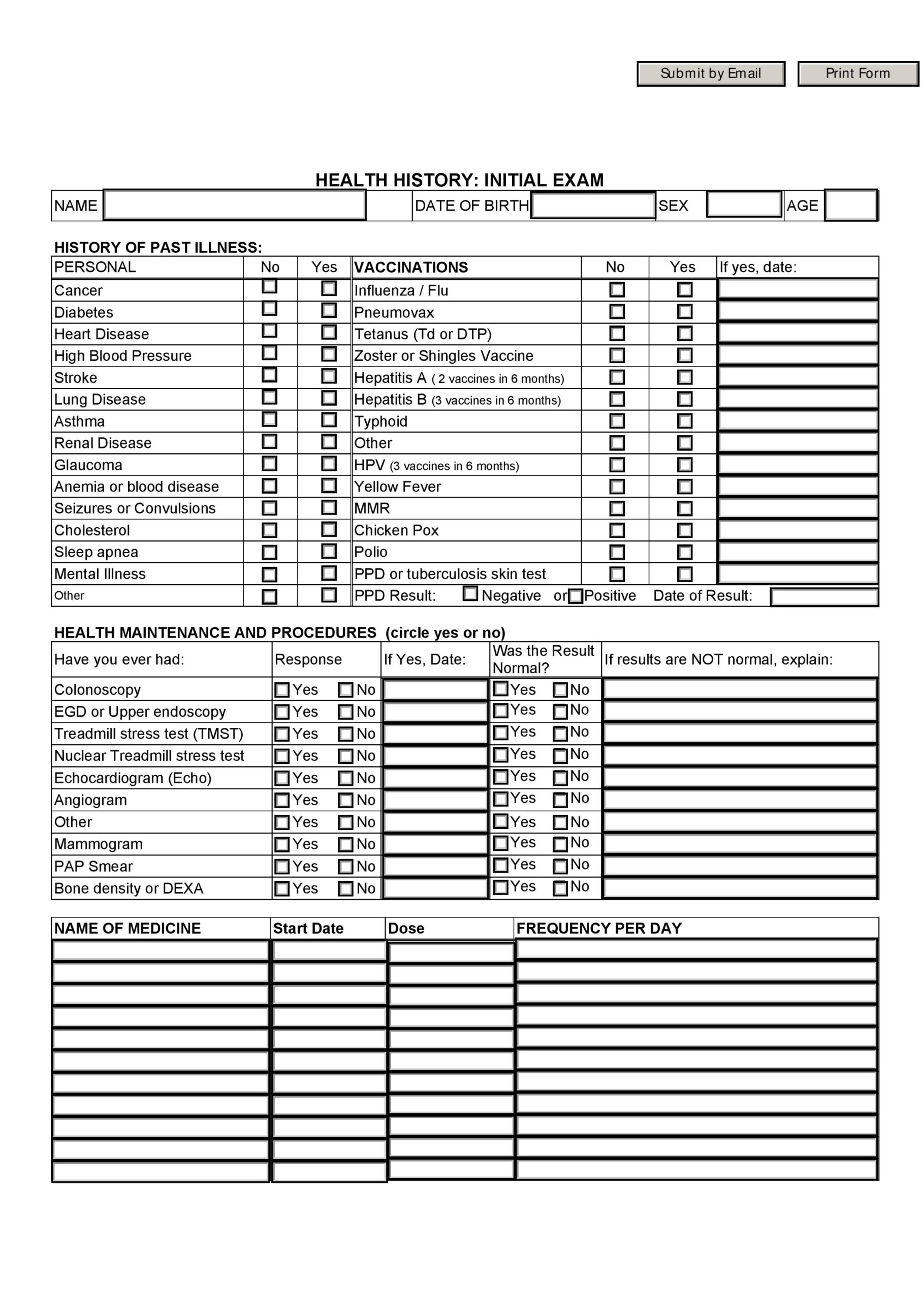 Health History Questionaire